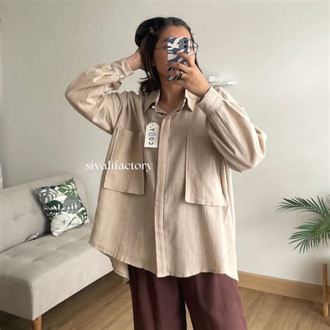 Jual Sivali Gea Top Kemeja Oversize Linen Wanita Linen Crinkle