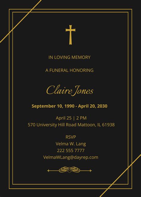 Free Simple Digital Funeral Invitation Template to Edit Online
