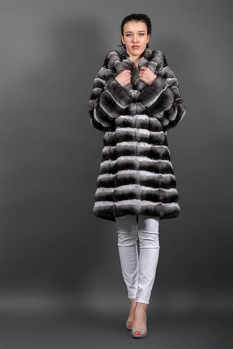 Natural Chinchilla Fur Coat With Hood For Women Fur Caravan