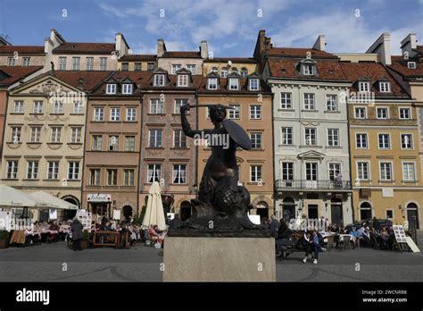 Fountain With The Warsaw Mermaid By Konstanty Hegel Tourists