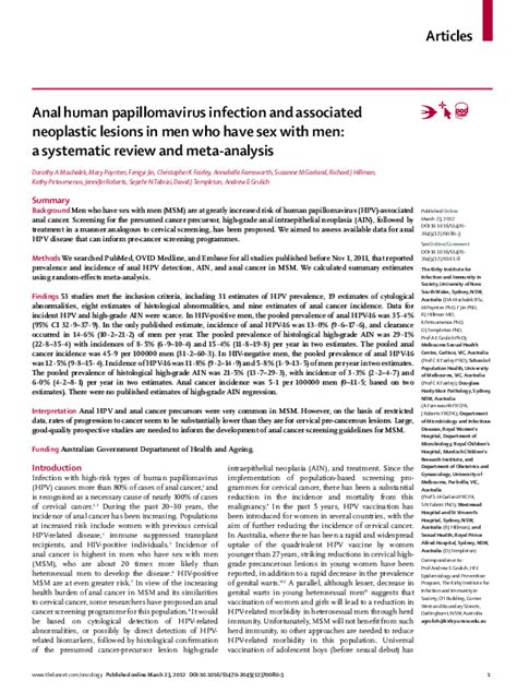 Pdf Anal Human Papillomavirus Infection And Associated Neoplastic