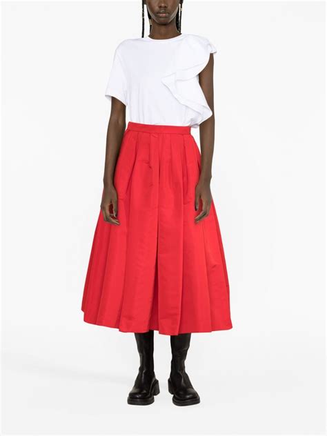 Alexander Mcqueen Pleated Faille Midi Skirt Red Farfetch