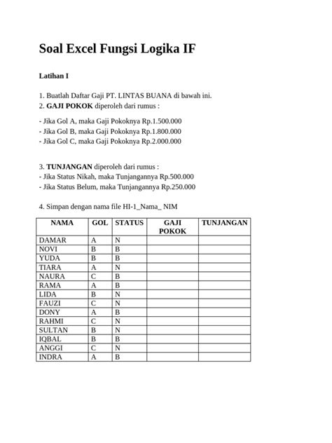 Soal Excel Fungsi Logika If Pdf