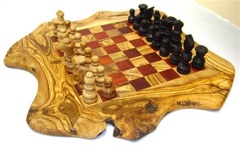 Olive Wood Chess Set Handmade Rustic Style Red Medium 157x157