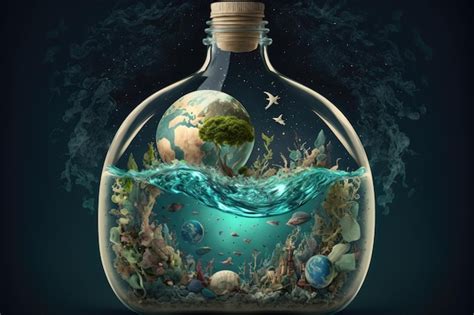 Premium AI Image | miniature of ocean nature and earth inside a bottle