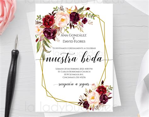 Invitacion Boda Para Editar Imprimir Color Tinto Invitaciones De Boda