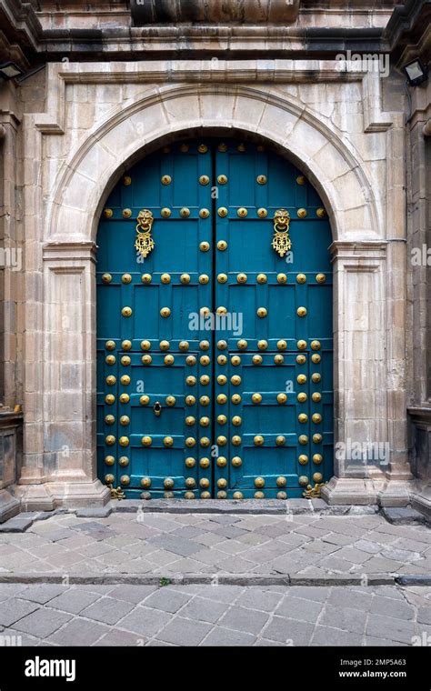 Basilica And Convent Of La Merced Entrance Door Cusco Peru Stock