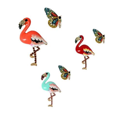 2pcsset Fashion Flamingo Bird Enamel Brooch Pins For Women Vintage