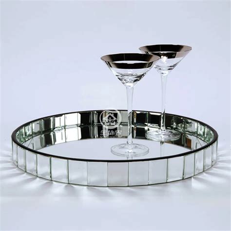 Round glass mirrored tray modern wine tray storage tray wedding decor Large D F0021-in Figurines ...