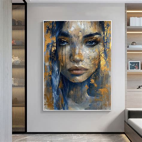 Abstract Portrait Oil Painting On Canvas Large Wall Art Original Textured Girl Face Art Custom