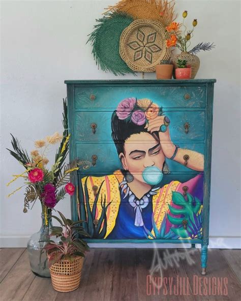 Frida Kahlo Dresser Whimsical Painted Furniture Colorful Furniture