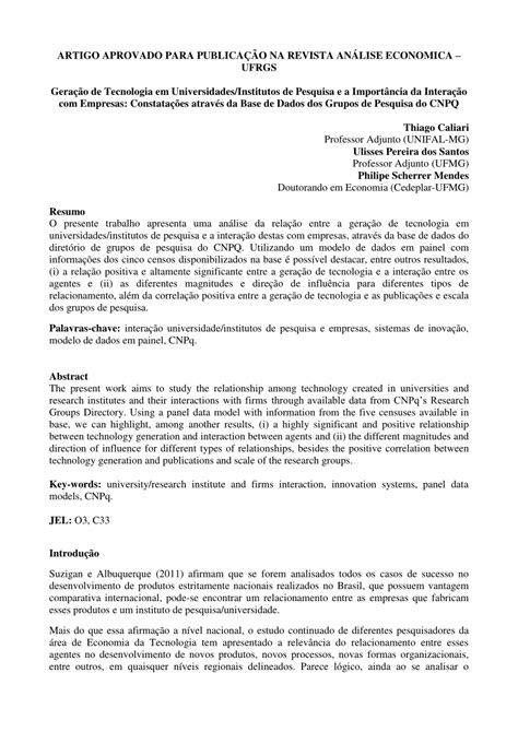 PDF Geração de Tecnologia em Universidades Institutos de Pesquisa e a