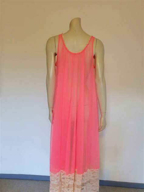 Sheer Hot Pink Negligee Nightgown M Etsy