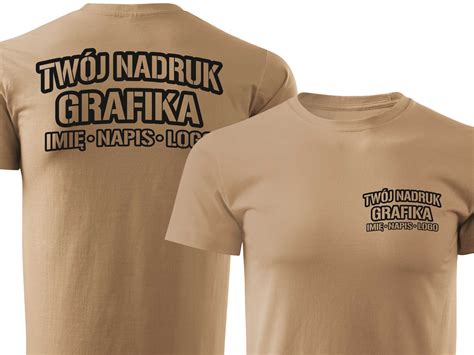 Koszulka T Shirt Z W Asnym Nadrukiem Piaskowa Odblaskowo Pl