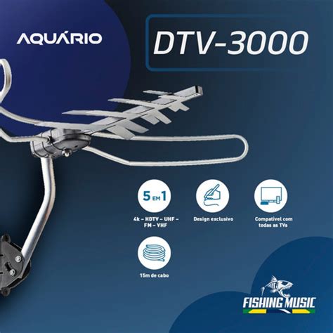 Antena Tv Externa Digital Aquário Dtv3000 Cabo E Suporte