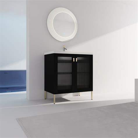 32" Bathroom Vanity, Modern Double Door Storage Cabinet With Ceramic ...