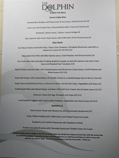 Menu At The Dolphin Inn Pub And Bar Gillingham Peacemarsh