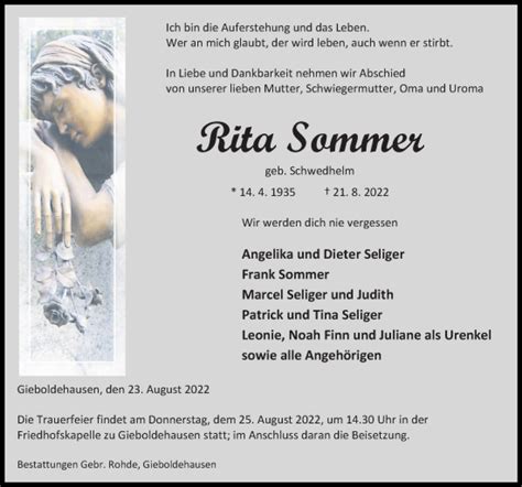 Gedenkkerzen Von Rita Sommer Trauer Anzeigen De