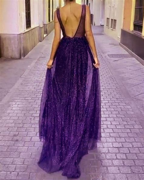 Sexy Long Sequin Prom Dresses Open Back Evening Gowns Alinanova