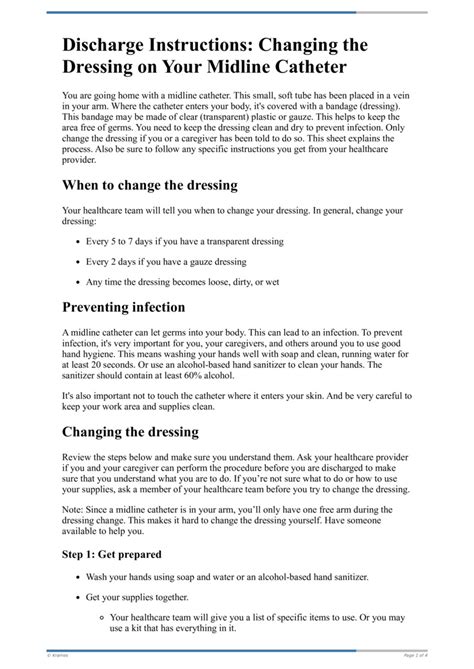 Text - Discharge Instructions: Changing the Dressing on Your Midline ...