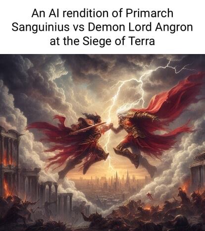 An Al Rendition Of Prima Sanguinius Vs Demon Lord Angron At The Siege