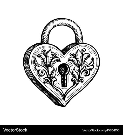 Heart Shaped Padlock Ink Sketch Royalty Free Vector Image