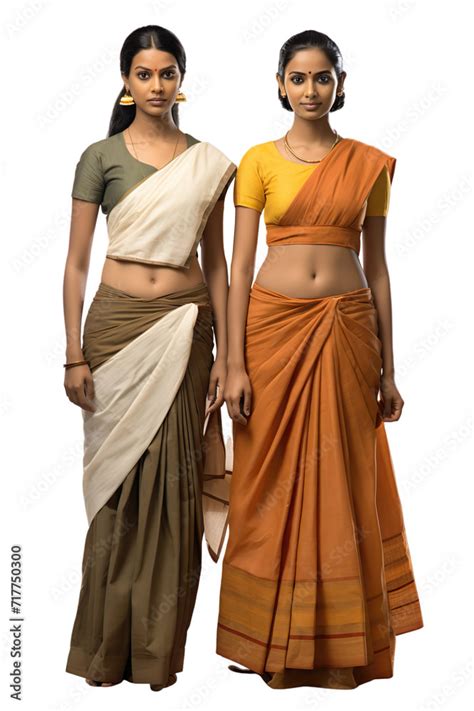 Full Length View Of Indian Women In Mundum Neriyathum Traditional