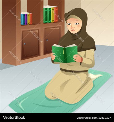 Muslim Girl Praying And Reading Quran Royalty Free Vector