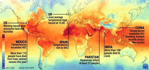 Extreme Temperature Diary Sunday July 9th 2023main Topic Striking Map Charts Deadly