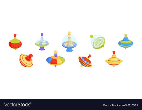 Spinning top toy balancing on the tip set Vector Image