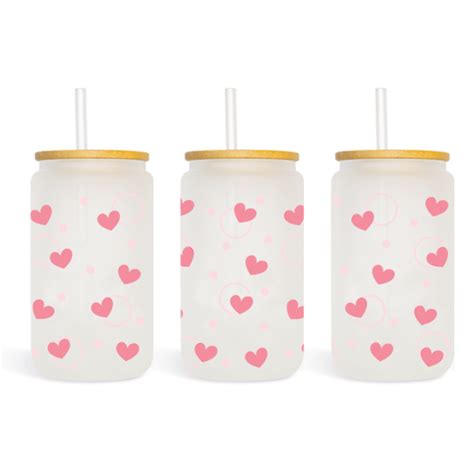 Pink Hearts Glass Can Wrap Olivia Nyx