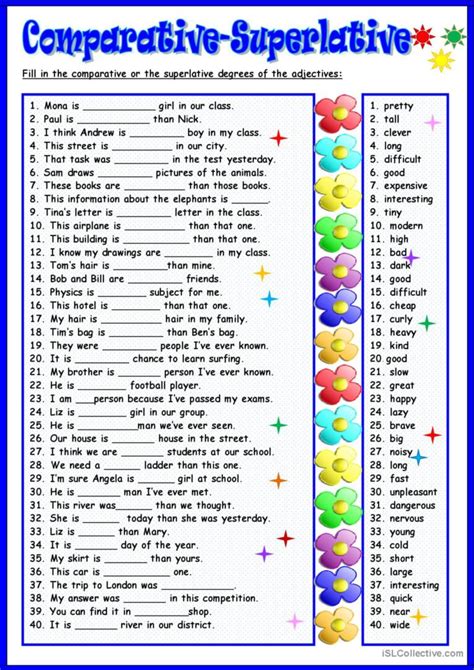 Printable Worksheets Comparative And Superlative Adjectives 1 Porn Sex Picture