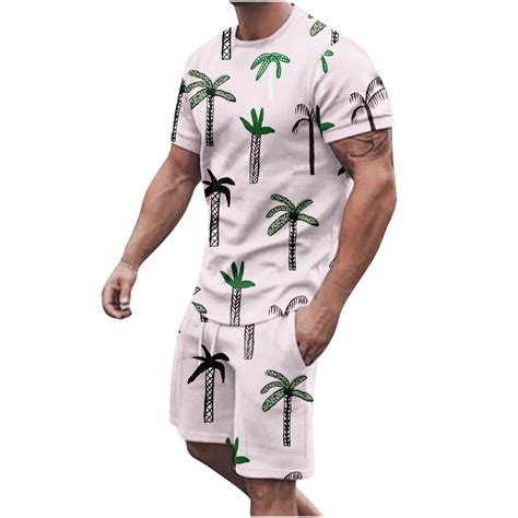 Tmoyzq Mens Hawaiian Matching Set Summer Beach Vacation 2 Piece Sweat