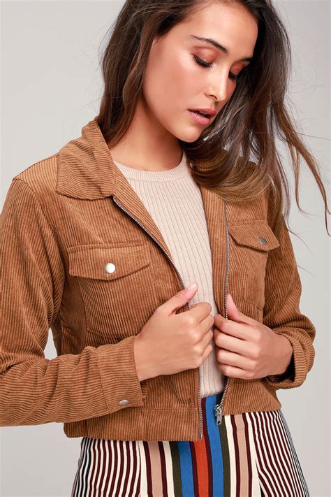 Cute Brown Jacket Cropped Corduroy Jacket Zip Up Jacket Lulus