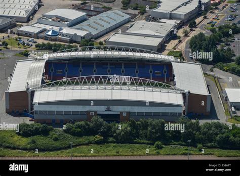 A close-up aerial view of the DW Stadium in Wigan, home of Wigan ...