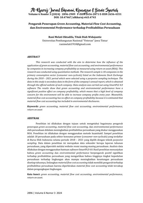 Pdf Pengaruh Penerapan Green Accounting Material Flow Cost