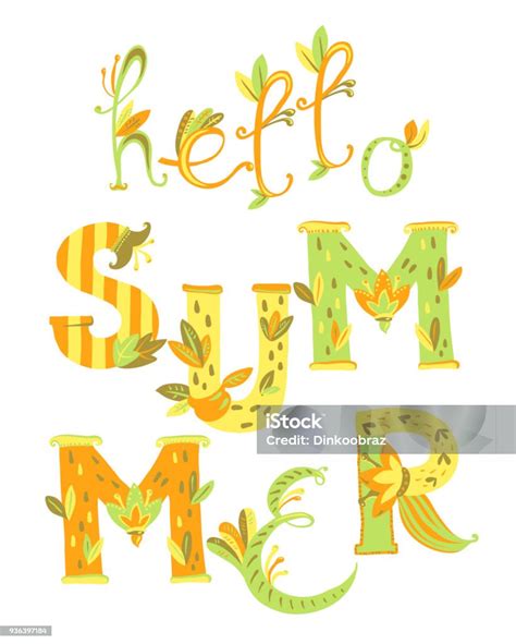 Hand Lettering Composition Floral Alphabet Hello Summer Stock