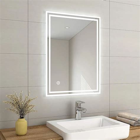 Emke 600x800 Mm Led Illuminated Bathroom Mirror With Touch Switch And Demister Pad Wall Mounted