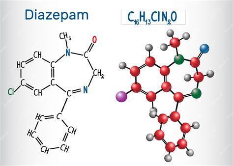 Formule Chimique Structurale Et Modèle De La Molécule Diazépam Valium