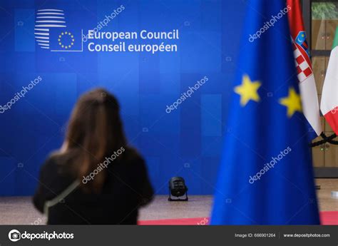 Brussels Belgium June 2023 Flags Council Building Summit – Stock ...