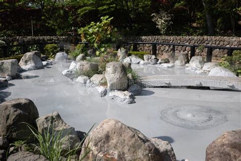 Landscape View Of Gray Mud Boiling Hot Springs At Japan Stock Photo Image Of Kyushu Bouzu