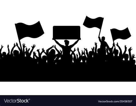 Crowd People With Flags Silhouette Background Vector Image