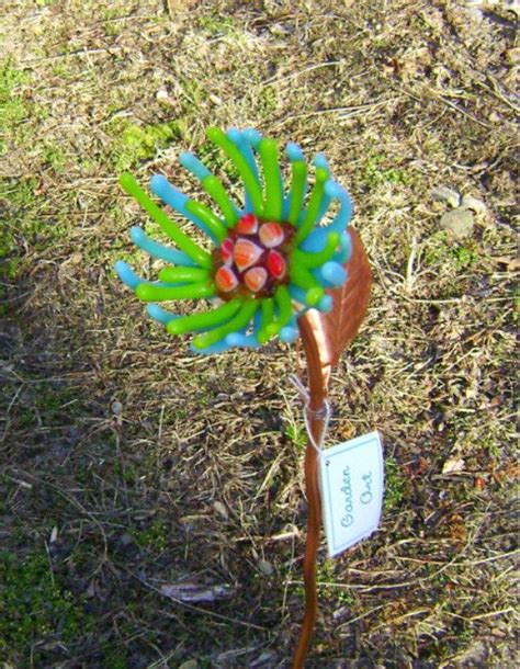 Garden Stake Fused Glass Flower On Copper Stem Fused Glass Fused Glass Art Stained Glass Flowers