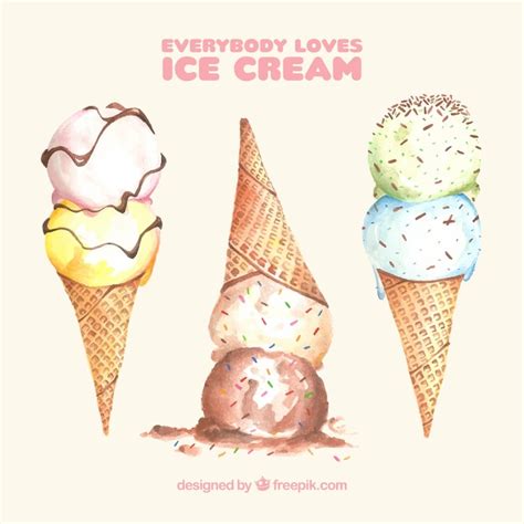 Free Vector Variety Of Ice Cream Cones In Watercolor Style