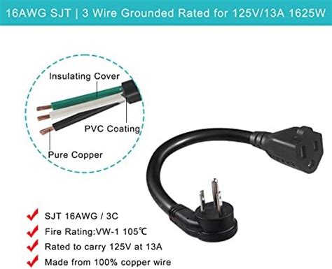 Pack Flat Plug Short Power Extension Cord Inch Black Low Profile