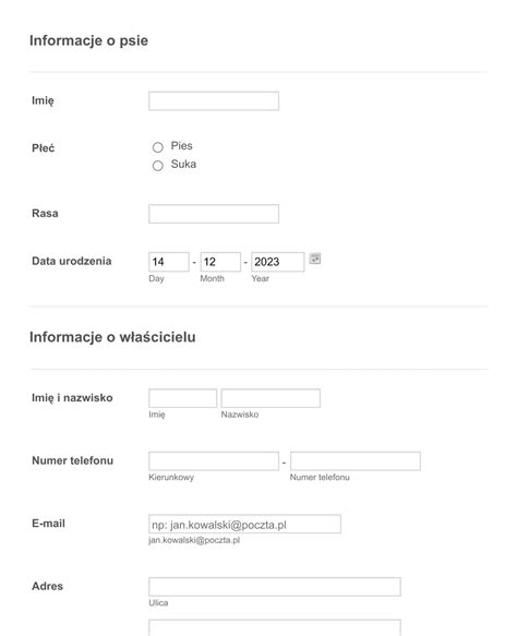 Formularz Rejestracji Psa Szablon Formularza Jotform