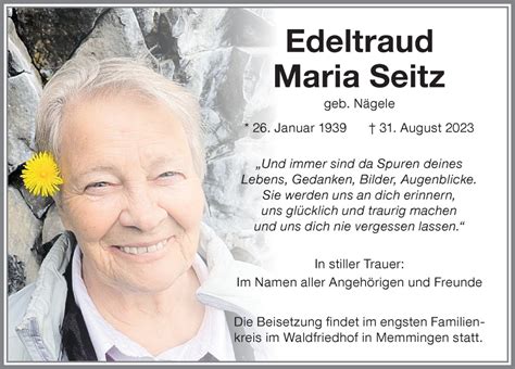 Traueranzeigen Von Edeltraud Maria Seitz Augsburger Allgemeine Zeitung