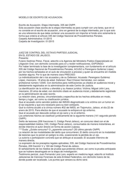 Modelo De Escrito De Acusacion Derecho Penal Acusación