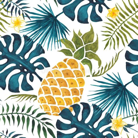 Pineapple Background Watercolor Seamless Pattern Stock Illustration