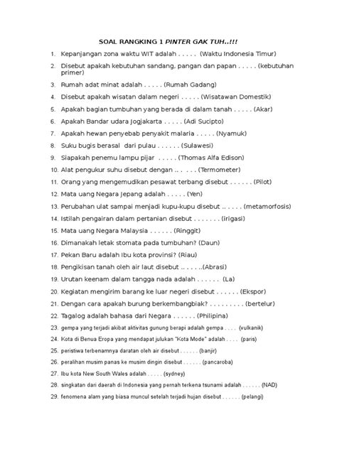 Kumpulan Soal Rangking 1 Inti Sekolah